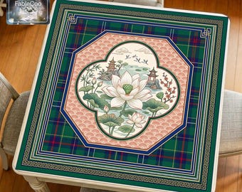Tapis de mahjong Lotus Pond, housse de table de jeu de jardin oriental, coussin carré épais et silencieux imperméable