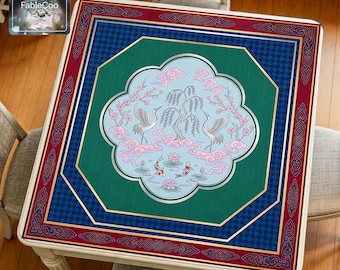 Tapis de mahjong koï asiatique Crane, tapis de table de jeu floral oriental, housse silencieuse imperméable