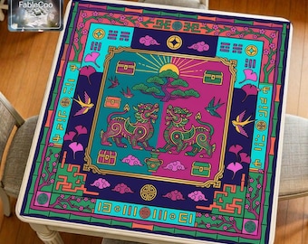 Tapis de mahjong chinois Guardian Beast, tapis de table de jeu oriental, tapis de jeu épaissi imperméable