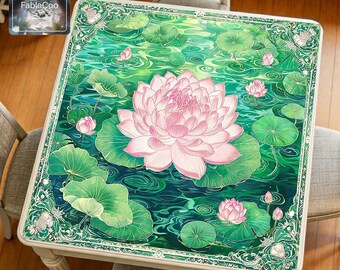 New Chinese Style Pink Lotus Mahjong Mat, Oriental Floral Game Table Pad, Waterproof Thick Quiet Cover, Trendy Chinese-Chic Vogue Mat