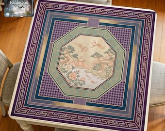 Tapis de mahjong avec grue de jardin asiatique, housse de table de jeu floral oriental, jeu silencieux imperméable