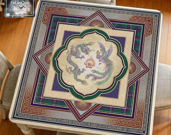 Tapis de mahjong Dragon Phoenix, tapis de table de jeu oriental, housse silencieuse imperméable