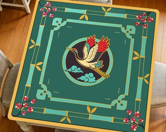 Tapete de Mahjong con diseño de grulla, tapete para mesa de juego con diseño de ave oriental, tapete de juego grueso con reducción de ruido.