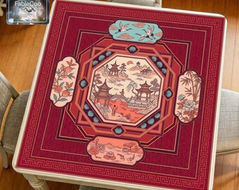 Tapis de mahjong scénique asiatique, tapis de table de jeu floral grue orientale, couverture épaisse imperméable