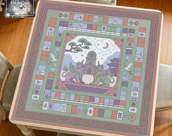 Tapis de mahjong licorne chinoise, tapis de table de jeu oriental, tapis de jeu imperméable pastel