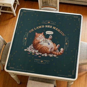 Orange katt Mahjongmatta, rolig tabby-spelmatta, grön halkfri spelyta