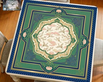 Tapis de mahjong grue asiatique, tapis de table de jeu floral nuage oriental, couverture épaisse imperméable