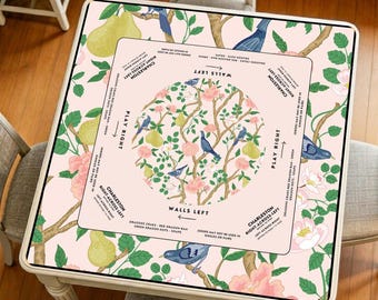 Tapete de Mahjong con estampado floral de pájaros rosas, almohadilla gruesa para mesa de juego que reduce el ruido