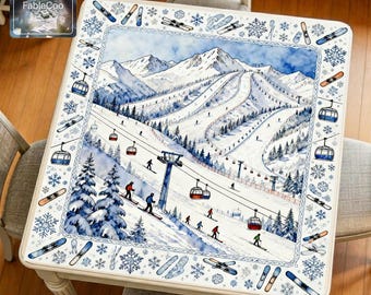 Ski Resort Mahjong Mat, Snow Mountain Winter Game Table Pad, Waterproof Non-Slip Playmat