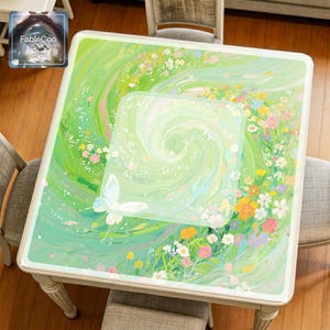 Tapete de Mahjong Mariposa Menta, Alfombrilla de Mesa de Juego con Diseño Floral en Remolino, Funda Impermeable Antideslizante