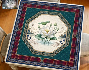 Tapis de mahjong Lotus, tapis de table de jeu floral oriental, décor épais imperméable