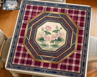 Tapis de mahjong à carreaux Lotus, tapis de table de jeu oriental, couverture épaisse décorative imperméable