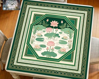 Tapis de mahjong Lotus Pond, tapis de table de jeu floral oriental, housse silencieuse épaisse et imperméable
