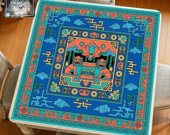 Tapis de mahjong Guardian Lion, tapis de table de jeu Lotus de style chinois, housse silencieuse épaissie imperméable