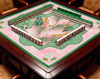 Tapete de Mahjong con estampado de leopardo, mesa de juego con temática de la jungla tropical rosa, tapete de juego antideslizante que reduce el ruido.