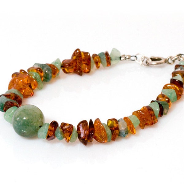 Amber, Aventurin and Moss Agate natural bracelet, natural forest inspired bracelet