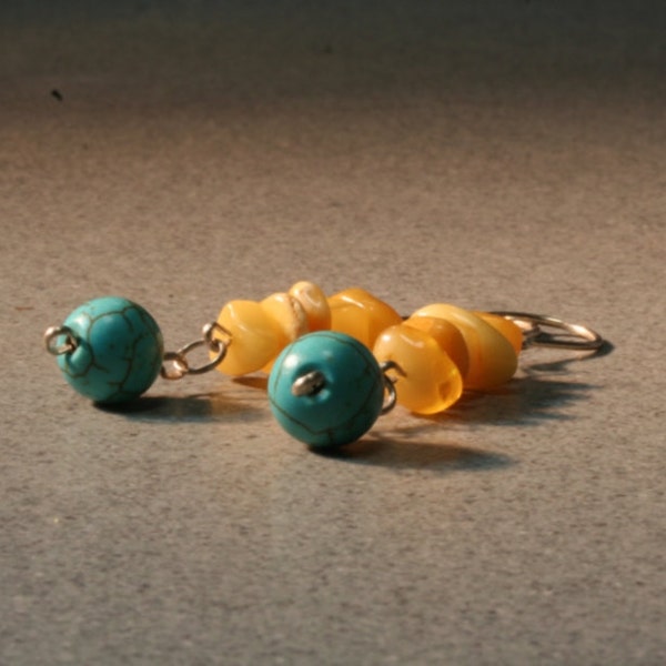 Butterscotch amber and turquoise - sunny earrings