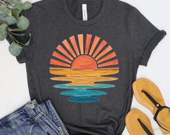 Camiseta Retro Sunset Bella Canvas, Camiseta unisex de verano