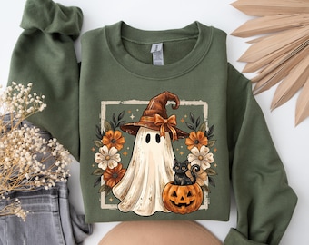 Sudadera con capucha de fantasma vintage, sudadera de Halloween, sudadera con capucha de otoño para la temporada de Halloween