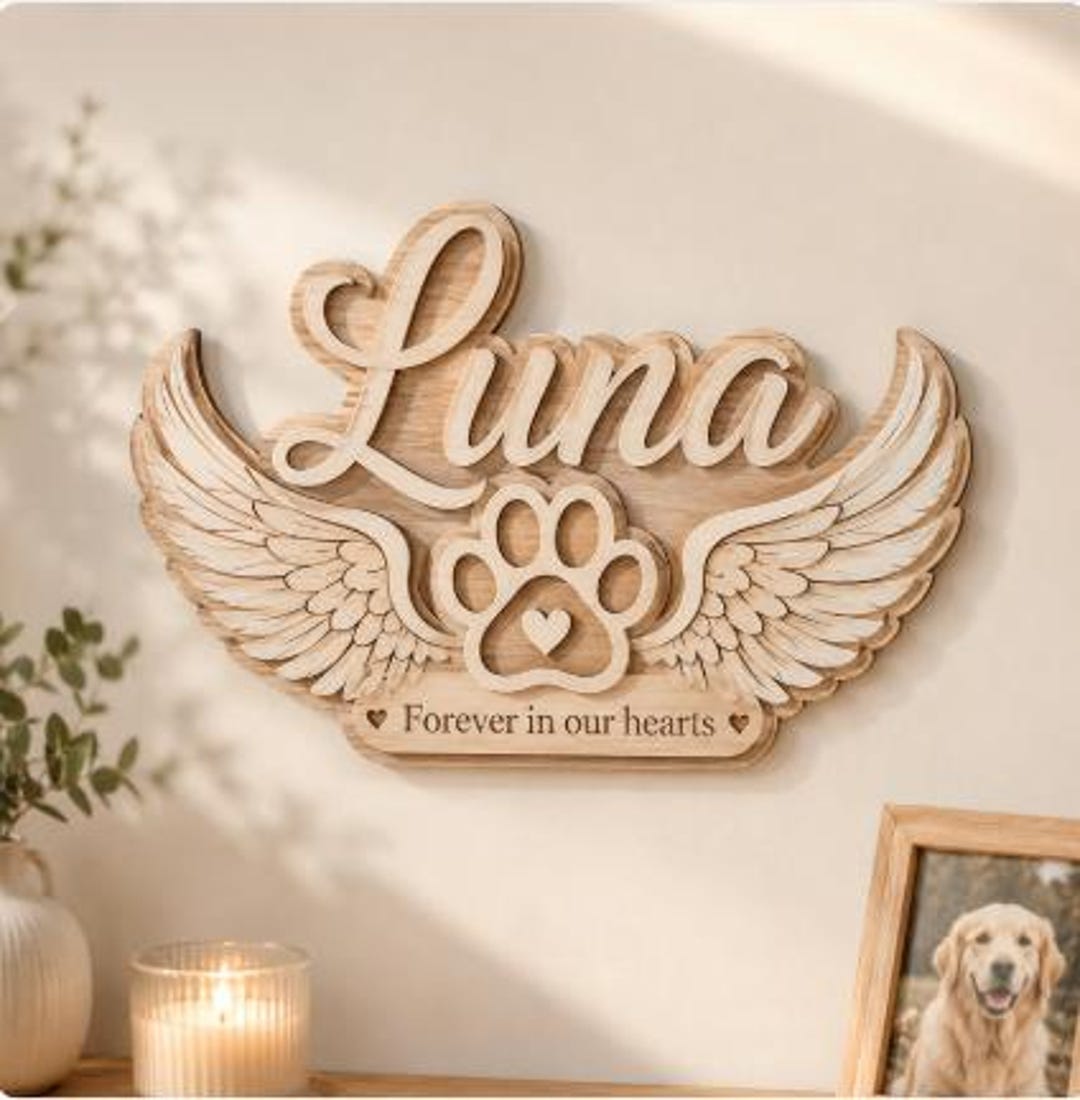 Personalized Pet Memorial Sign, Custom Dog Cat Name Plaque, Angel Wings ...