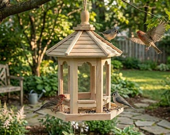 Pastoral Wooden Bird House Weatherproof Hanging Feeder Durable Solid Wood Bird Nest Creative Garden Yard Patio Decor Gift for Bird Lovers