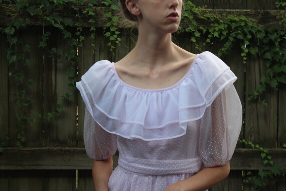 70s Lilac Swiss dot prairie maxi Dress, XS/S