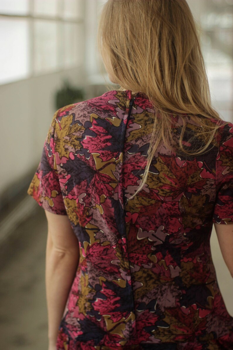 INCREDIBLE 50s60s Leaf print pleated dress ML