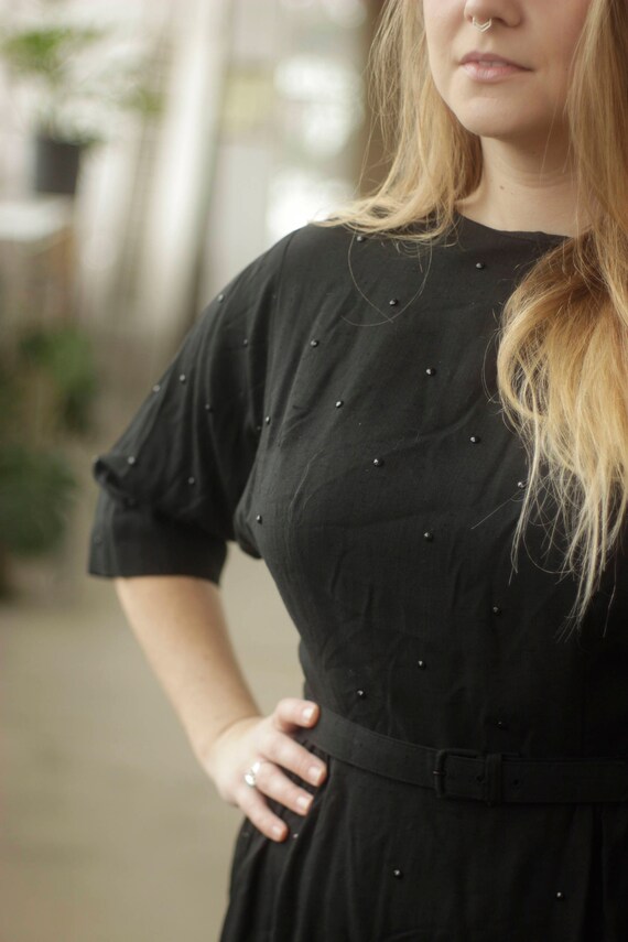 Vintage 50s Black Linen dress M/L