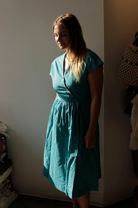 Beautiful turquoise 40s/50s wrap dress, cotton, Po