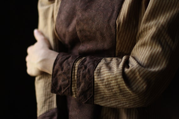 1870s striped brown wool and cotton bodice, XS pe… - image 5