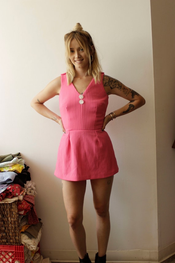 60s Pink Swim Suit/Bathing Suit, Pin up- Small