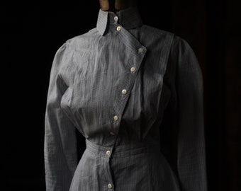 Antique early 1900s Blue Cotton work chore dress, XS Small uniform