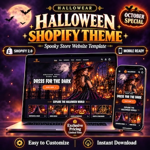 Halloween Store Shopify Theme | Spooky Party Supplies Website Template | Goth Home and Halloween Decor
