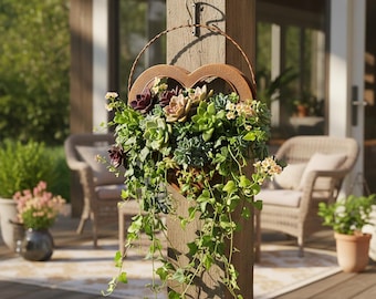 Maceta colgante rústica de metal con forma de corazón, maceta vintage de cobre resistente a la intemperie para uso interior/exterior, decoración para jardín, patio y balcón.
