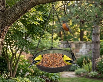 Comedero clásico de metal para pájaros colgante, ideal para jardín, patio o exteriores. Adorno decorativo para alimentar aves silvestres.