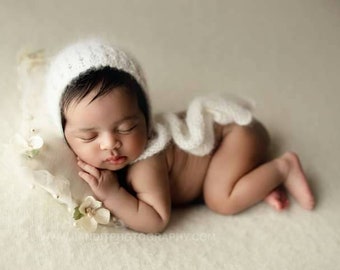 SAOIRSE White Angora Newborn Hat Angora Bonnet Newborn Bonnet Baby Photography Prop Newborn Props