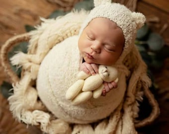 BARRY newborn bonnet and wrap set newborn photo prop teddy bear bonnet newborn boy newborn girl