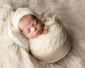 ORLA Newborn Hat, wraps and little pillow set Bonnet Newborn Bonnet Newborn  Props Knit Hat Newborn Knit Hat Photo Props Photography Props
