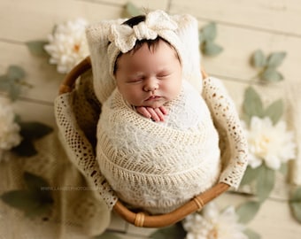 ORLA Newborn Hat, wraps and pillow set Bonnet Newborn Bonnet Newborn Boy Props Knit Hat Newborn Knit Hat Photo Props Photography Props