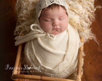 AOIFE Newborn Bonnet and wrap set Props Newborn Knit Bonnet Hand Knitted Photography Props Newborn Photo Hat Baby Shower Gift Knitted Hat