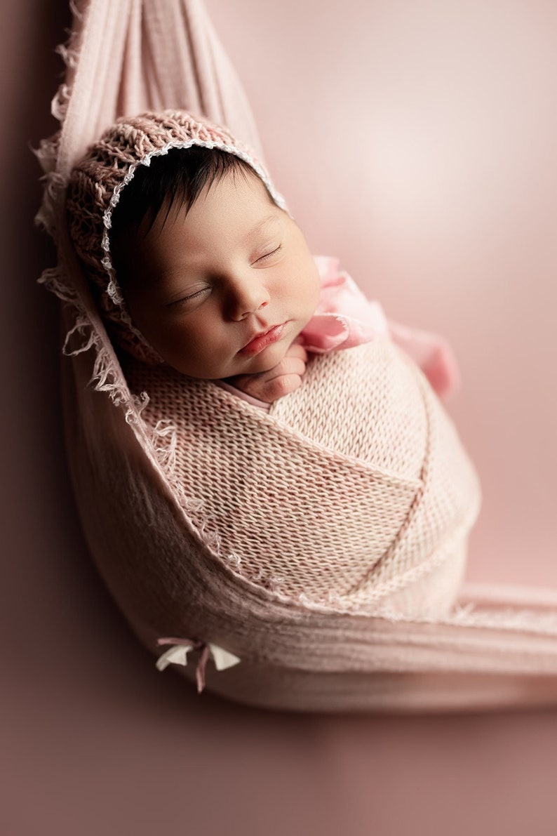 KAYLEIGH Newborn Hat, bonnet and wrap set Bonnet Newborn Props Knit Hat Newborn Knit Hat Photo Props Photography Props image 1