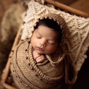 CADY beaded Newborn Bonnet Hat and Wrap set, Newborn blanket and bonnet, Knits wrap, Knits bonnet, Newborn Stretch Wrap, Newborn Photo Prop