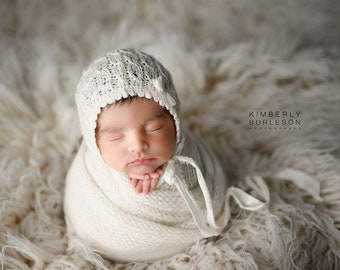 SIOFRA Newborn Bonnet and wrap set Props Newborn Knit Bonnet Hand Knitted Photography Props Newborn Photo Hat Baby Shower Gift Knitted Hat