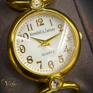 NOS Vintage 1990s Kendall & James Rhinestone Gold Tone Bangle Women’s Watch