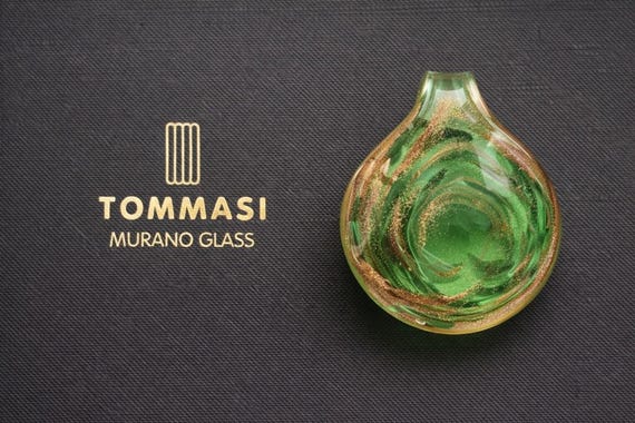 Tommasi Murano Glass Pendant – Emerald & Gold Swirl – Boxed