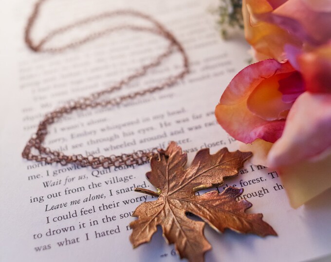 Copper Leaf Necklace Handpainted Maple Leaf Gold Red Green Etsy