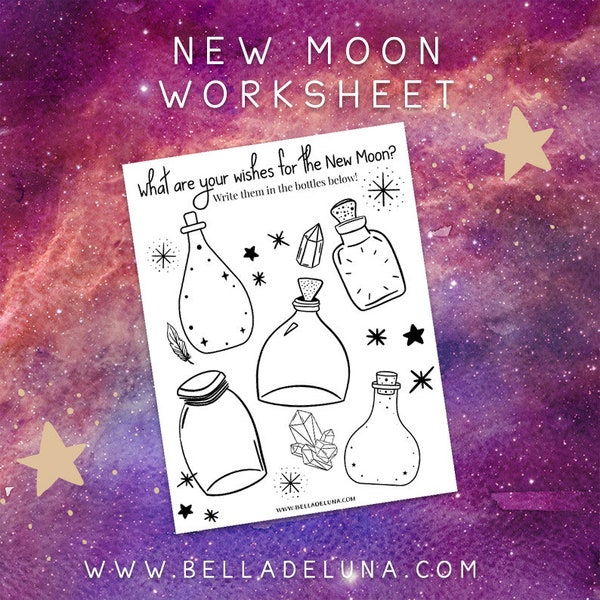 New Moon Worksheet - Coloring Page- Grimoire Book Of Shadows Printout - First Quarter Moon