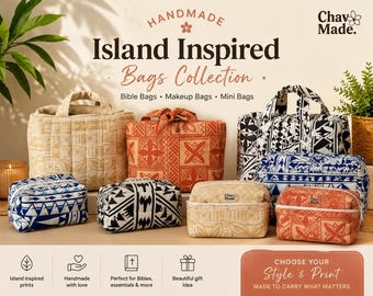 Island Inspired Quilted Bible Bag | Padded Makeup Pouch, Pacific Fabric Chav Made