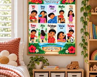 Samoan Everyday Actions Poster | Samoan Language Learning | Kids Educational Wall Art | Aso Ta’itasi