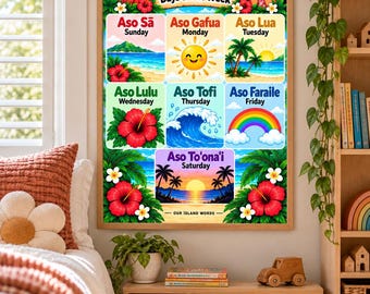 Samoan Days of the Week Poster | Sunday Start | Aso o le Vaiaso | Samoan Language Learning Print | Kids Educational Wall Art